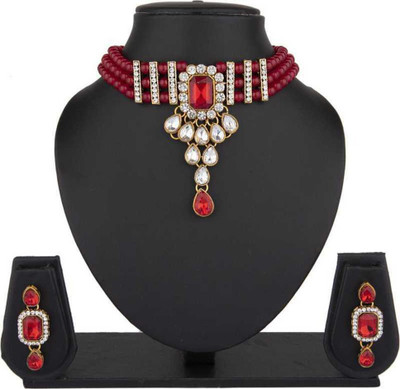 Chikku Alloy Gold-plated Red Jewellery Set(Pack of 3)