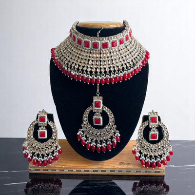 SHIV SHAKTI JEWELLERS Alloy Gold-plated Red Jewellery Set(Pack of 3)