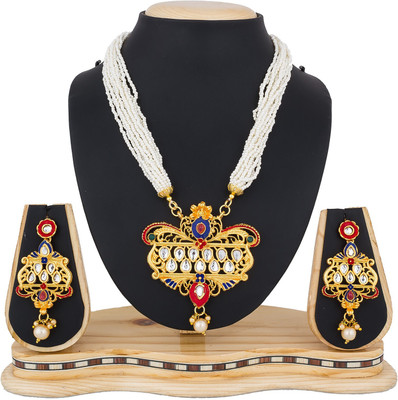AADITA Alloy Gold-plated White, Red, Blue Jewellery Set(Pack of 1)