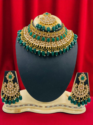 Tulsi Art Jewels Alloy Gold-plated Green Jewellery Set(Pack of 3)