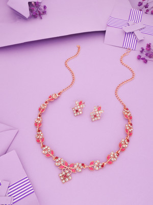 Alasca Brass Gold-plated Rose Gold, Pink Jewellery Set(Pack of 1)