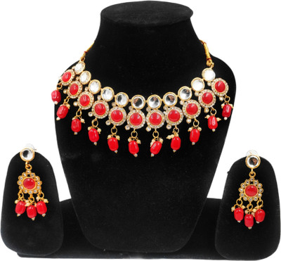 sarthak royal Stone, Alloy Gold-plated Red Jewellery Set(Pack of 1)