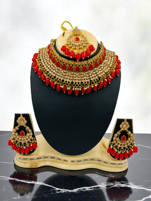 SHIV SHAKTI JEWELLERS Alloy Gold-plated Red Jewellery Set(Pack of 3)