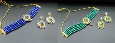 Rukma Alloy Gold-plated Blue, Green Jewellery Set(Pack of 2)