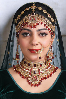 SHIV SHAKTI JEWELLERS Alloy Gold-plated Maroon Jewellery Set(Pack of 4)