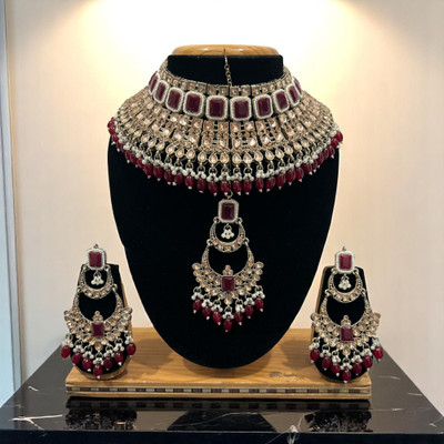 SHIV SHAKTI JEWELLERS Alloy Gold-plated Maroon Jewellery Set(Pack of 3)