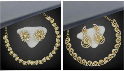 Rhymee Alloy Gold-plated White Jewellery Set(Pack of 3)