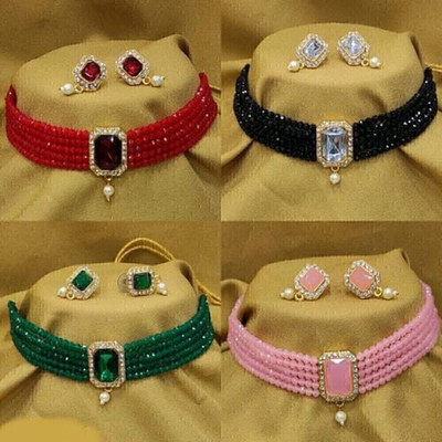 ABHRIK IMITATION Alloy Gold-plated Red, Black, Green, Pink Jewellery Set(Pack of 4)