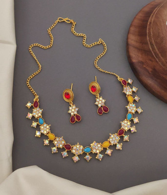 Krishna Enterprise Brass Gold-plated Multicolor Jewellery Set(Pack of 1)