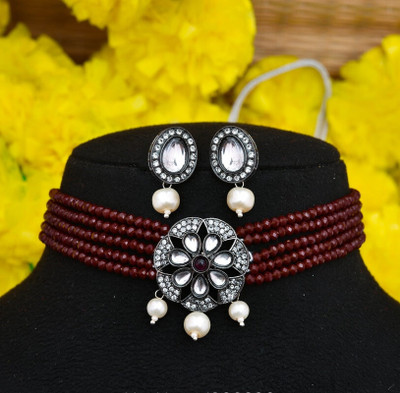 GEODE DELIGHT Brass Maroon Jewellery Set(Pack of 3)