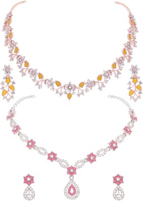 Divastri Brass Gold-plated Silver, Pink, White, Rose Gold, Yellow Jewellery Set(Pack of 2)