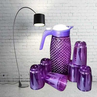 ABCDI 2 lt Plastic Water Jug with Lid & Handle and 6 Pcs Serving Glass Set Combo Multicolours AA13 Jug Glass Set(PLASTIC)