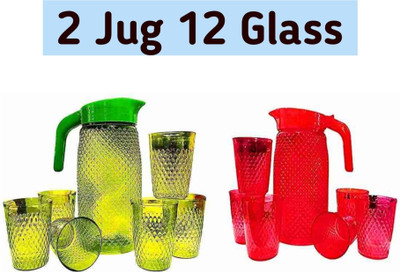 Brantiq 2 Jug with Beautiful 12 Pieces Glass Set for Juice/Water Serve. Jug Glass set Jug Glass Set(Plastic)