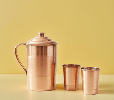 TambaVeda Pure Copper Water Jug Set with 2 Glass Health Benefits Drinkware 1500 ml Jug Glass Set(Copper)