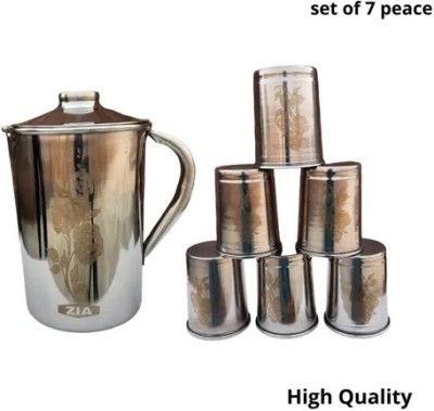 SRE SR STAINLESS STEEL 1 PC JUG 6 PC GLASSES-PACK OF 7 Jug Glass Set(STAINLESS STEEL)