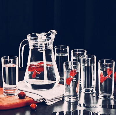 S1Store Round 1.4 Litter And 6 Round Glass Set 240 Ml For Decoration Dining Table B Jug Glass Set(Glass)