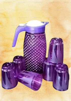 ABCDI 2 lt Plastic Water Jug with Lid & Handle and 6 Pcs Serving Glass Set Combo Multicolours AA14 Jug Glass Set(PLASTIC)