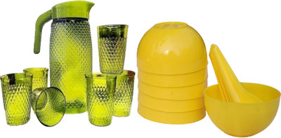 X PODS 1 Water Jug and 6 Pcs Glass 6 Bowl Combo Set for Dining Table Jug Glass Set Jug Glass Set(PLASTIC)