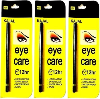 YELGO Eyecare Definer Waterproof Kajal Pencil (Extra Black)- Pack of 3(Black, 8 g)