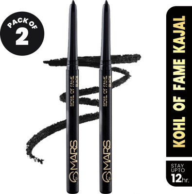 MARS Kohl of Fame Long Lasting Smudge Proof Kajal Pack of 2(Jet Black, 0.7 g)