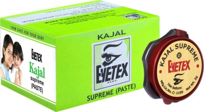 Eyetex Kajal Supreme Paste, (Pack of 10), Baby Safe, All Natural Kajal, Skin-Friendly(Black, 2 g)