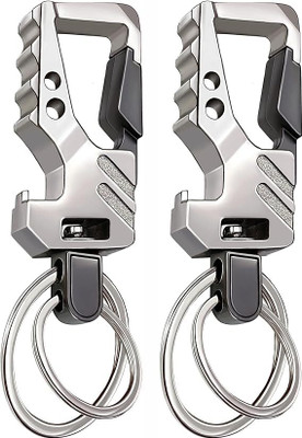 PUHUHP Bottle Opener & Belt Clip Silver Keychain Key Ring Pack of 2 Key Chain