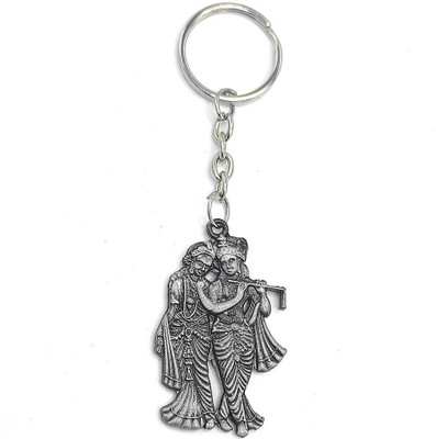 ABEL Radha Krishna Double Side Metal Keychain Grey Color. Key Chain