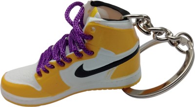 Tiny Tim 3D Shoe Sneaker AJ Keychain, Handcrafted Laces, Hain Painted Yellow Purple Laces Key Chain