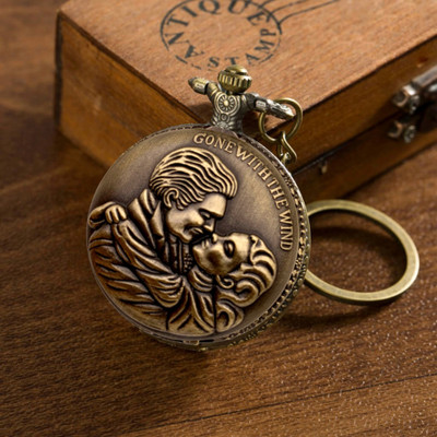 GT Gala Time Kissing Couple Theme Pocket Watch Vintage Antique Metallic Gift Key Chain Key Chain