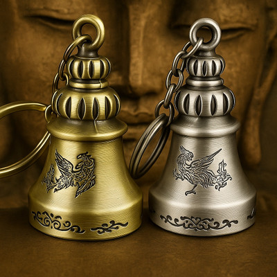 QKD Tibetan Bell Keychain Temple Bell Keychain Key Chain