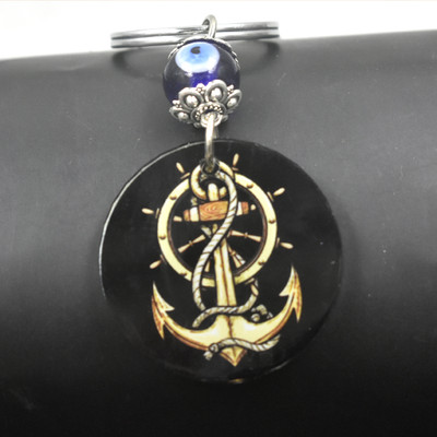 AFH Anchor Evil Eye Yellow Acrylic Keychain | Spiritual Protection Key Ring Key Chain
