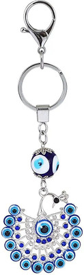 ABEL Blue and Silver Evil Eye Peacock Keychain For Bike/Car Gifting With Key Ring Key Chain