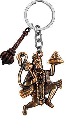 AFH Lord Flying Hanuman Gada Charm Copper Religious Keychain for Men and Women Key Chain