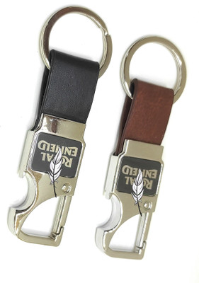 ABEL 2 pcs Set of Leather Metal Opner Keychain for royal enfield Bike Key Chain
