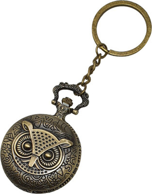 csv Owl Theme Designer Pocket Watch Vintage Clock Antique Metallic Key Chain