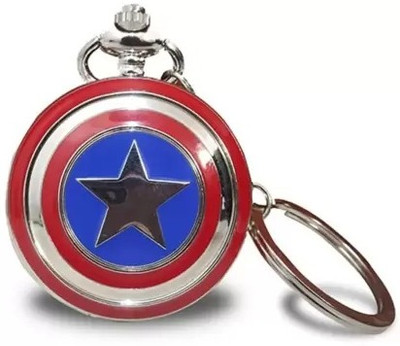 VINAL Captain America Shield Pocket Watch Keychain Antique Pocket Watch Key Ring Key Chain