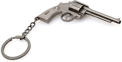 ABEL Gun Model Revolver Pistol Metal Keychain KeyRing - Grey Key Chain