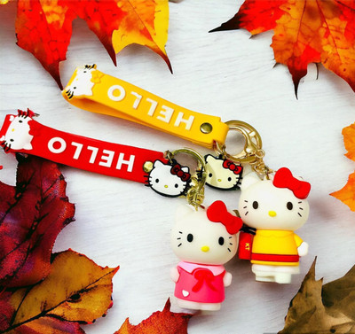 BBG NEW_Kitty Hello Keychain with Hook & Strap Key Chains Multicolour for Bike Car Key Chain