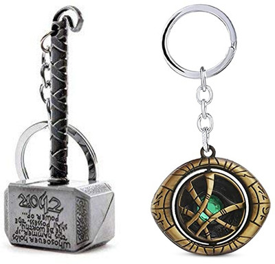 ABEL Metal Thor Hammer Keychain & Golden Doctor strange Rotating eye of agamotto Key Chain