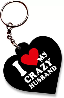 dk printing I love my crazy husband heart shape cute woodan keychain for lover Key Chain