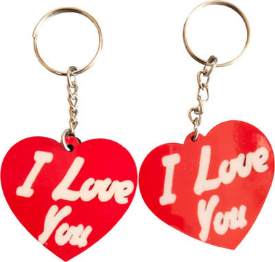 dk printing N-I love you printed heart shape cute woodan combo keychain for lover Key Chain