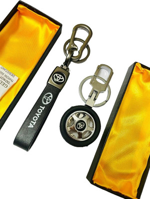 BBG FK_Stylish Toyota Car rotating tyre with strap hook keychain combo set keyring Key Chain