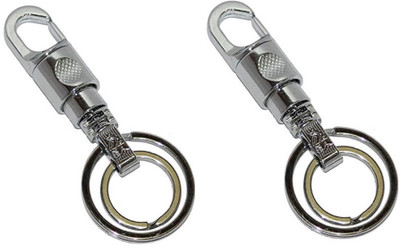 ABEL Double Ring Hook Keychain for Bike & Cars|Metal Hook Keychain Combo|Silver Color Key Chain