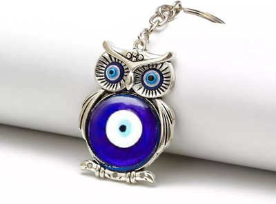 ABEL Blue and Silver Evil Eye Owl Keychain For Bike/Car Key Ring Anti-Rust Key Chain