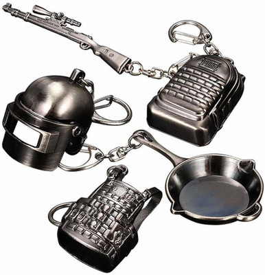ABEL combo of 5 pubg Level 3 Helmet, Gun, backapck, saucepan & armor Game Key Chain