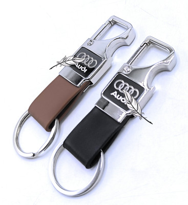 ABEL 2 pcs Set of Leather Metal Opner Keychain for Audi Car Key Chain
