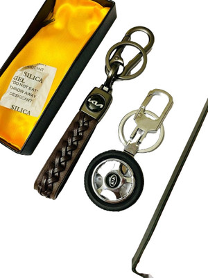 BBG NEW_KIA Car Rotating tyre and stripped keychain combo set key ring Key Chain