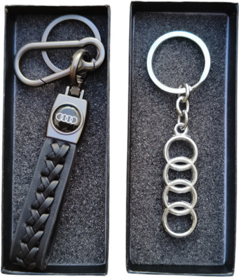 ABEL Black Leather Keychain With Logo Compatible With Audi A4 | A6 | Q3 | Q7 Car Key Chain