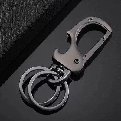 PeakBazaar Multipurpose Metal Keychain with Bottle Opener & Carabiner Clip – Silver Key Chain
