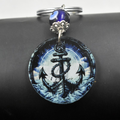 AFH Anchor Evil Eye Grey Acrylic Keychain | Spiritual Protection Key Ring Key Chain